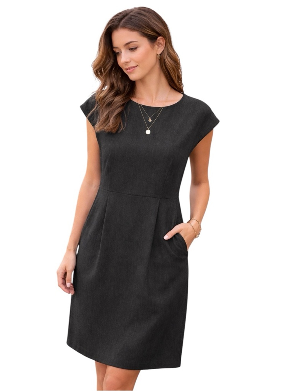 MM Lafleur Black Cap-Sleeve Midi Dress